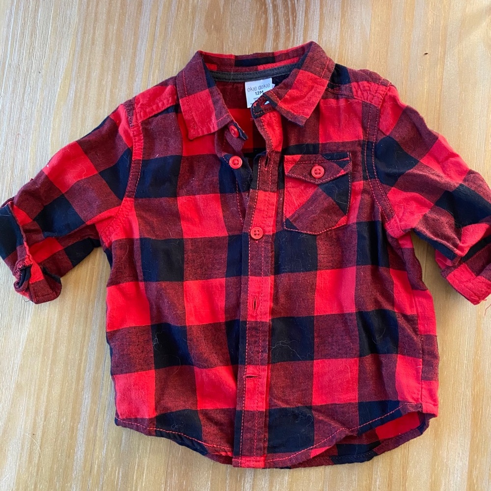 💛 5/$25 Okie Dokie 12 month Buffalo Plaid Shirt